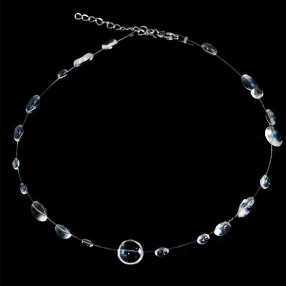 Dew Drop Necklace and Earrings Set - Elegant Clear Water Drop Choker & Lariat - Picture 7 of 7